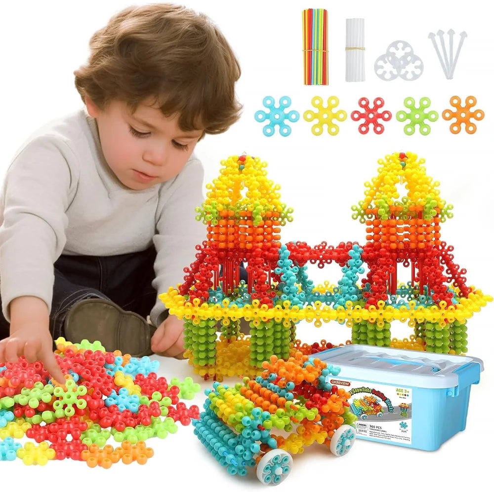 Snowflake Building Blocks With Straw And Wheel